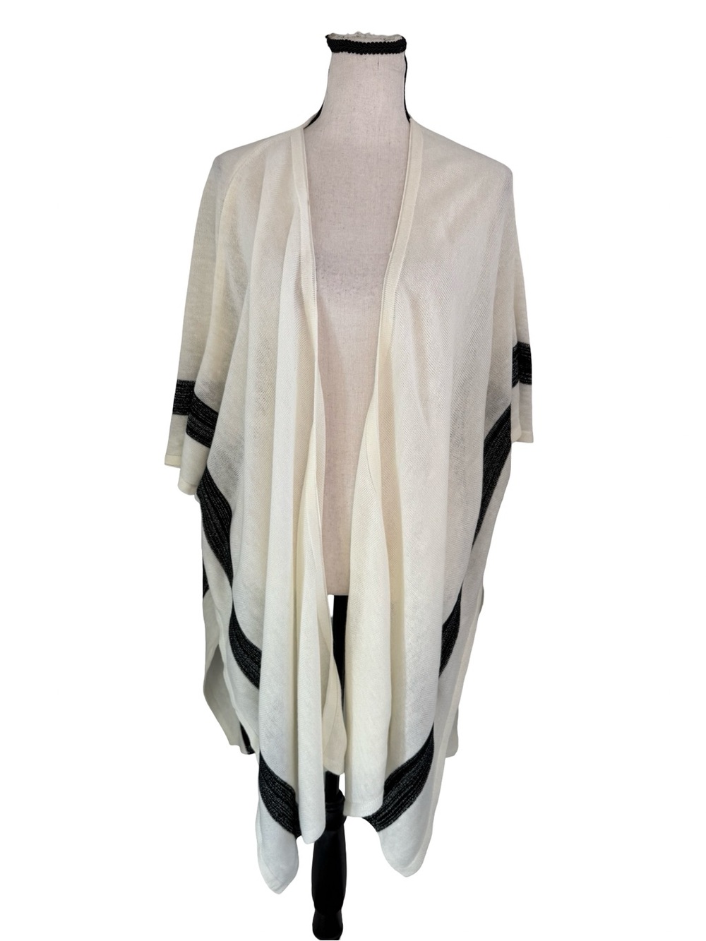 Dillard's Ivory Metallic Stripe Open Front Kimono Cardigan One Size